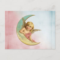 Ángel en una imagen vintage de luna creciente