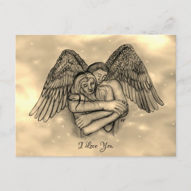 Postal Angel Eros en el amor, te amo (Anverso)