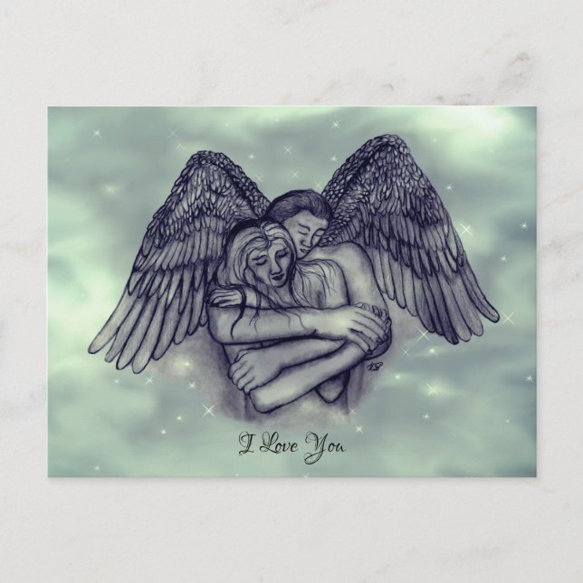 Postal Angel Eros en el amor, te amo (Anverso)