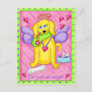 Postal Angel Golden Yellow Dog con zapato