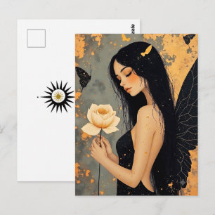 Postal Ángel Gótico y Rosa Manteniéndose en Contacto