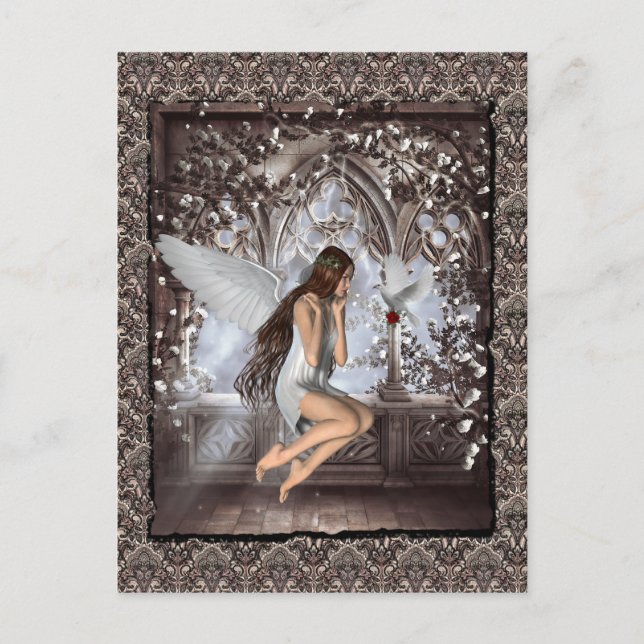 Postal Ángel gótico y su paloma (Anverso)