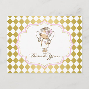 Postal Angel Gracias Postcard Gold & Pink