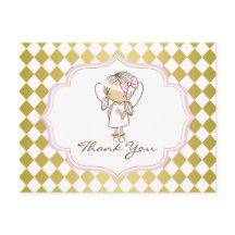 Angel Gracias Postcard Gold & Pink