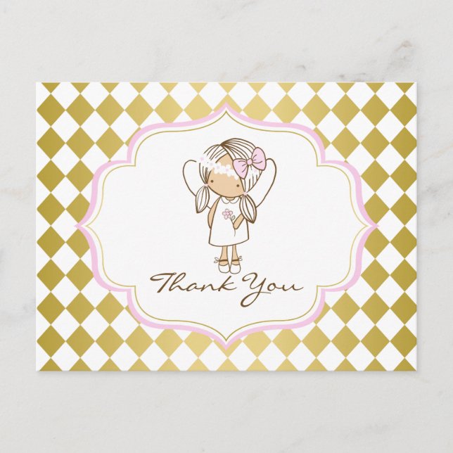 Postal Angel Gracias Postcard Gold & Pink (Anverso)