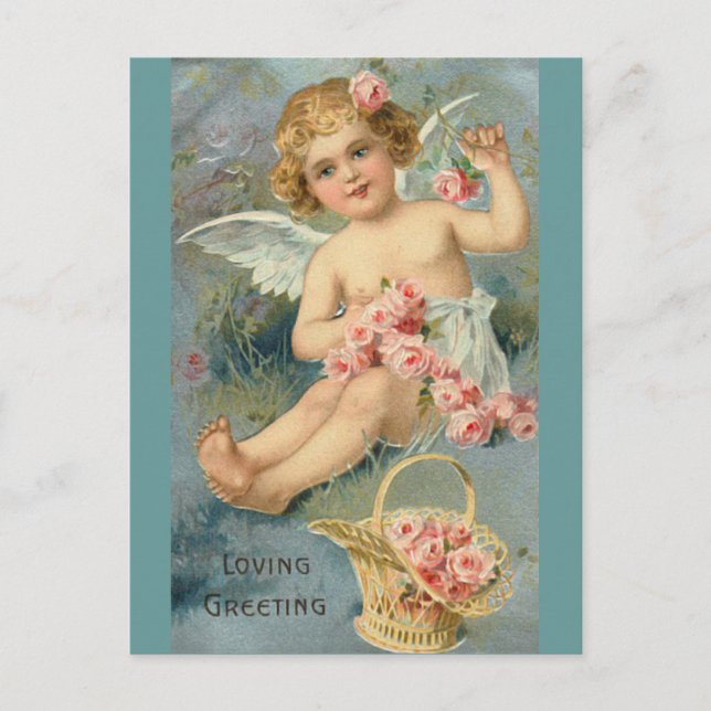 Postal Angel Greetings Cute Vintage Floral (Anverso)