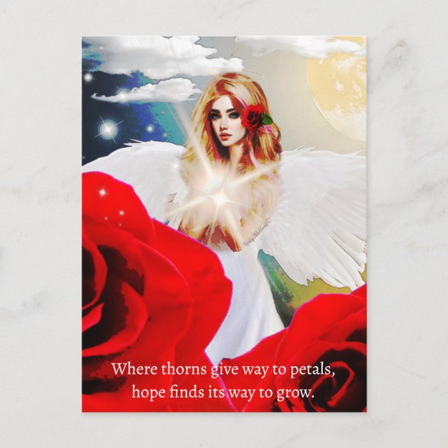 Postal Angel Hope Red Rose Inspiradora cita arte (Anverso)