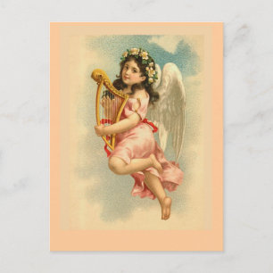 Postal "Ángel infantil con arpa"