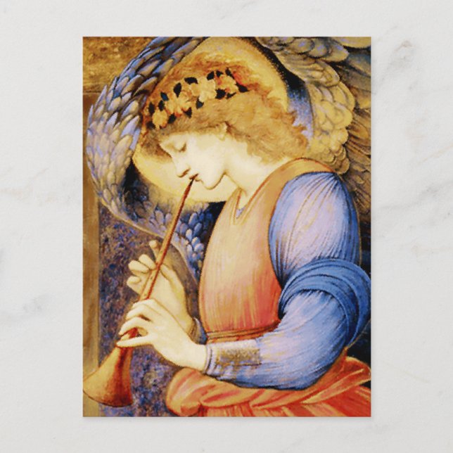 Postal "Ángel jugando a la flauta" por Edward Burne Jones (Anverso)