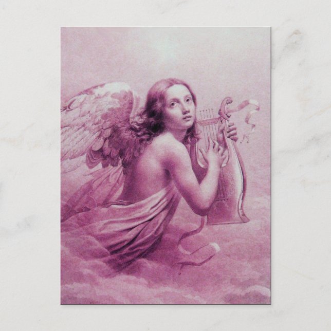 Postal ANGEL JUGANDO LYRA SOBRE LAS NUBES, rosa antiguo (Anverso)
