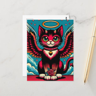 Postal Ángel Kitty, el diablo lindo con las alas