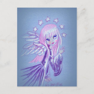 Postal Ángel lindo con cabello rosa