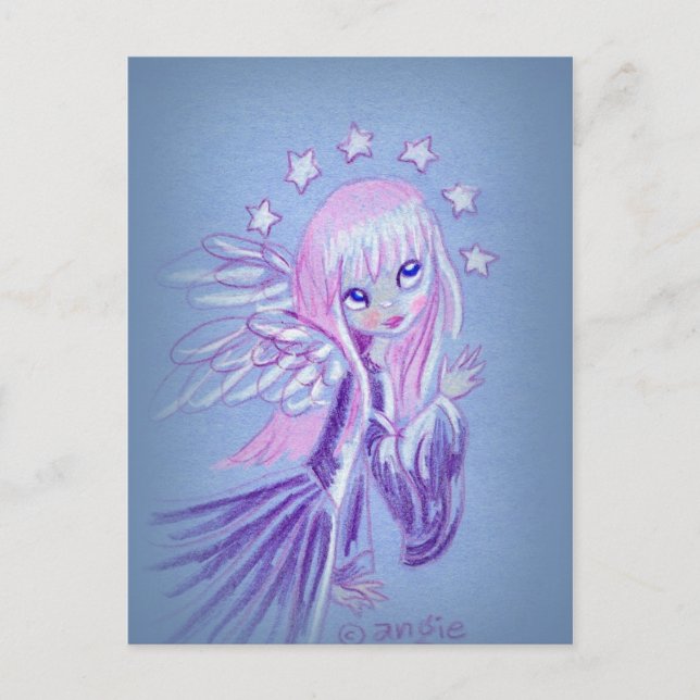 Postal Ángel lindo con cabello rosa (Anverso)