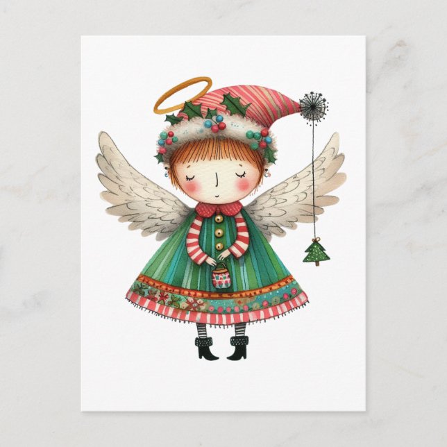 Postal Ángel lindo estilo arte popular (Anverso)