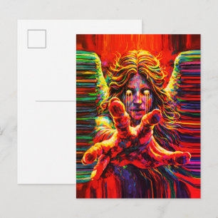 Postal Ángel Llorando Neon Multicolor Pintura al Óleo Imp