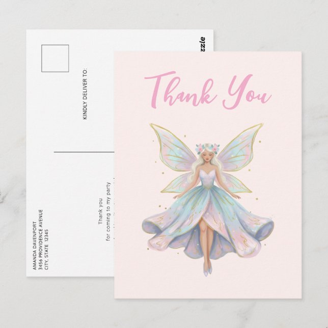 Postal Ángel Mágico Hada Colores Pastel Gracias (Anverso / Reverso)