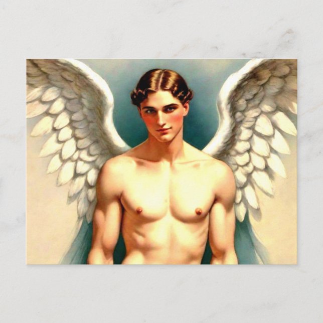 Postal Ángel masculino guapo (Anverso)