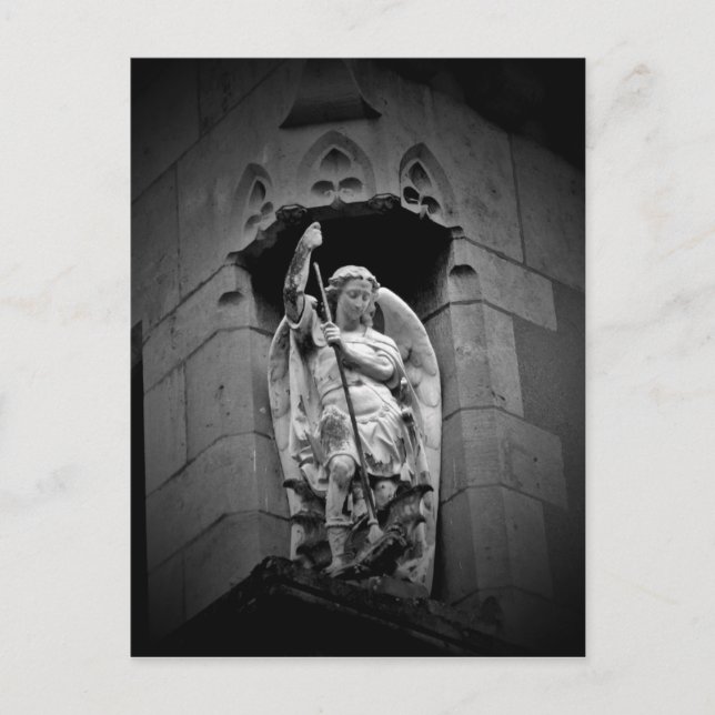 Postal Ángel matando estatua de dragón (Anverso)