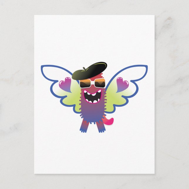 Postal ángel monstruo hippie psicodélico (Anverso)