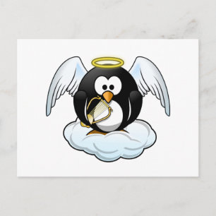 Postal Angel Penguin en una nube