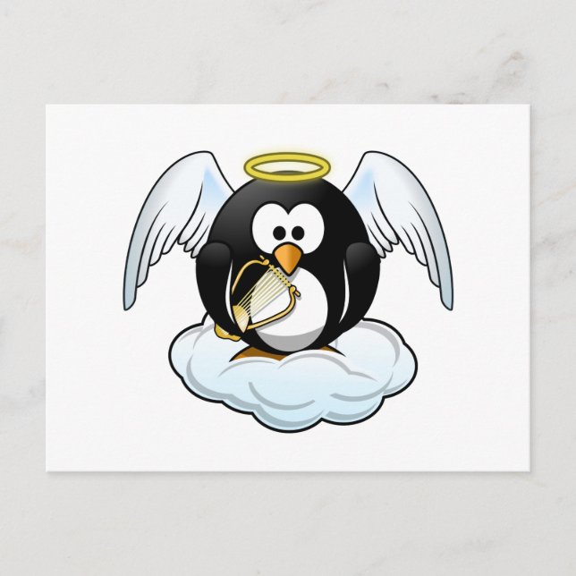 Postal Angel Penguin en una nube (Anverso)