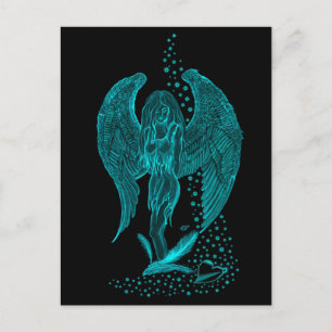 Postal Ángel perdido en el amor, negro y verde diseño
