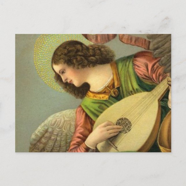 Postal Angel Pintando Con Mandolin (Anverso)