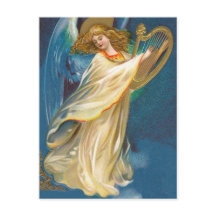 Ángel que juega música en una arpa
