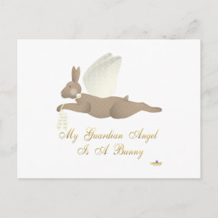 Postal Ángel Rabbit Brown Rosas Amarillas Guardian Angel