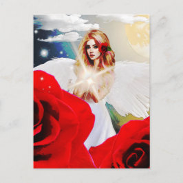 Postal Angel Red Rose Wings Moon Beautiful Fantasy Art