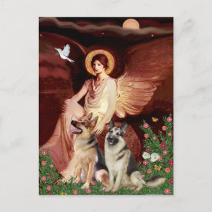 Postal Ángel sentado - Dos Pastores Alemanes