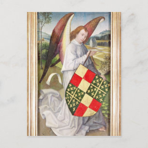 Postal Ángel sosteniendo un escudo