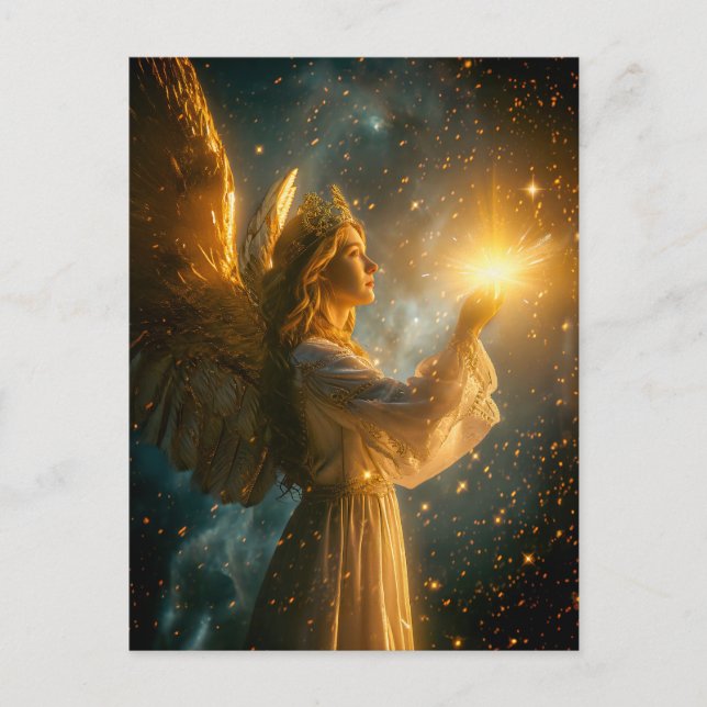 Postal Ángel sosteniendo una estrella radiante (Anverso)