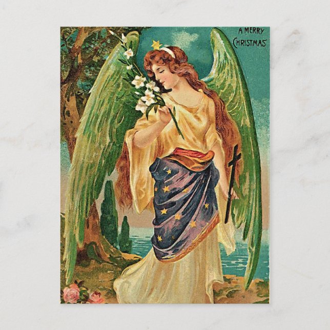 Postal Ángel sosteniendo una rama floral (Anverso)