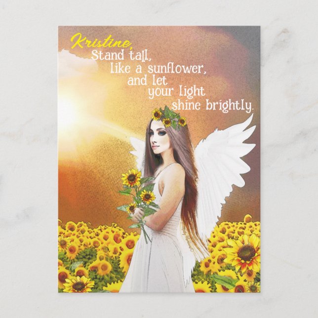 Postal Ángel Sunflower Stand Tall Cita Nombre personaliza (Anverso)