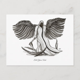 Postal Ángel Uriel, diseño blanco y negro