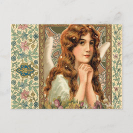 Postal Ángel vintage con flores