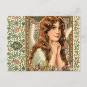 Postal Ángel vintage con flores