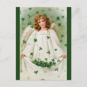 Postal Ángel Vintage Editable Con Tréboles
