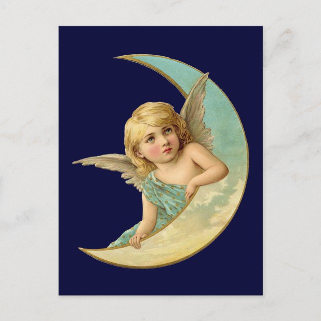 Postal Ángel vintage en la luna (Anverso)
