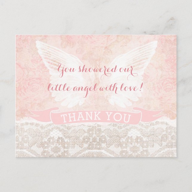 Postal Angel Wings Gracias Baptism Baby Shower (Anverso)