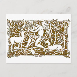 Postal Ángel y animales del bosque Art Nouveau vintage