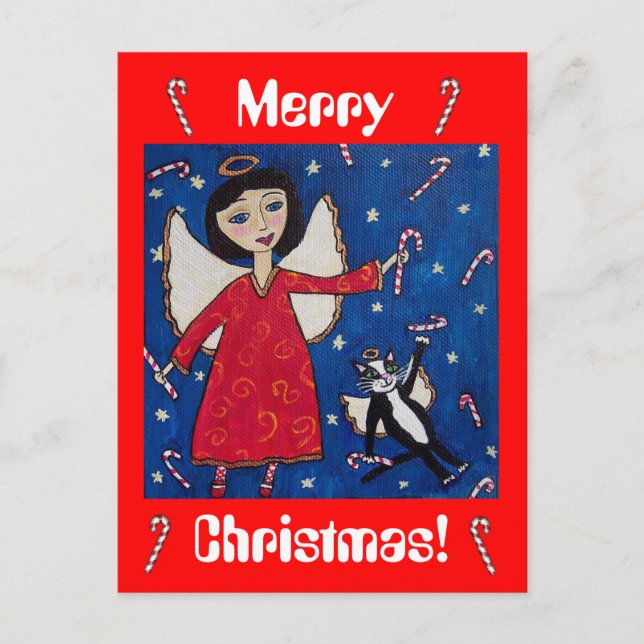 Postal Angel y Cat Navidades Candy Cane (Anverso)