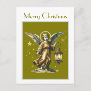 Postal Ángel y linterna de Navidad elegante victoriano