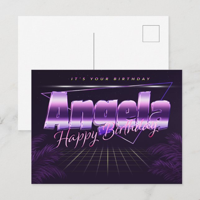 Postal Angela Name Vorname lila Postkarte Geburtstag (Anverso / Reverso)