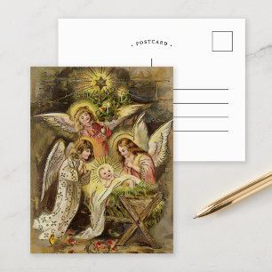 Postal Ángeles con el niño Jesús   Vintage Christmas