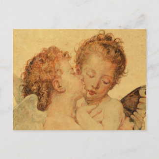 Postal Ángeles de besos de Bouguereau sobre la textura gr