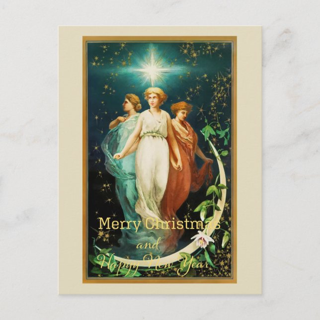 Postal Ángeles de Navidad Vintage con Estrella (Anverso)