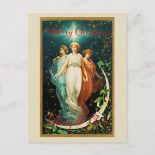 Postal Ángeles de Navidad vintage con estrella