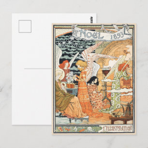 Postal Ángeles de Navidad y Madonna del Art Nouveau vinta